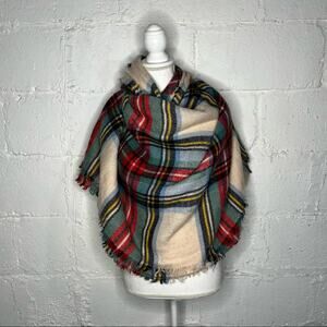 Aerie Women's Oversized Classic Plaid Cozy Fall Blanket Scarf Fringe Trim